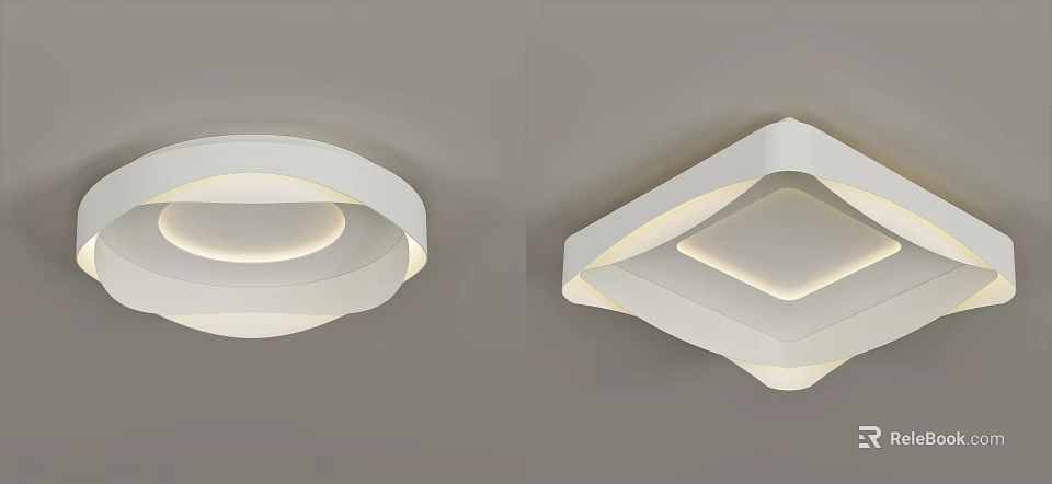 Modern White Ceiling Lights With Round And Square Design And Soft Lighting 3d model