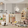Playful Kids Room Interior Design With Toys Bookshelf Star Decor And Dolls
