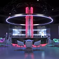 Stylish Modern Lounge Interior With Circular Bar Colorful Lights And Comfortable Seats