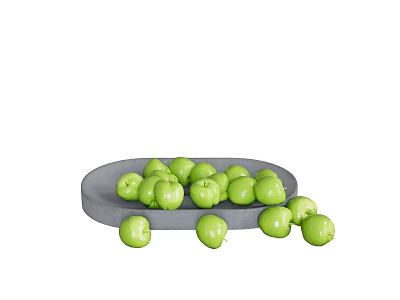 Healthy fresh green fruits placed on and around gray ceramic plate 3d model