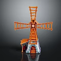 Cartoon Scene of Windmill with Colorful Wooden Structure Small Stairs and Little Door