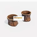 Two Decorative Rustic Handcrafted Brown Ceramic Cups With Tree Stump Design 3d model