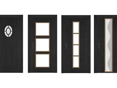 Modern Hinged Doors Featuring Different Glass Panel Designs And Wooden Frames 3d model