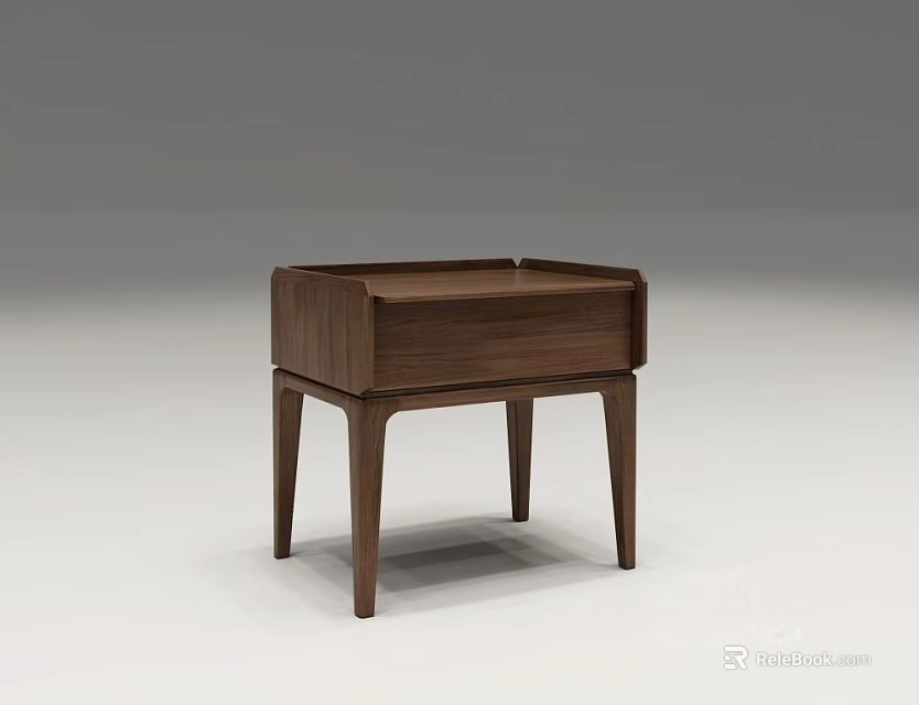 Modern Minimalist Walnut Bedside Table With Single Drawer And Slim Legs 3d model 