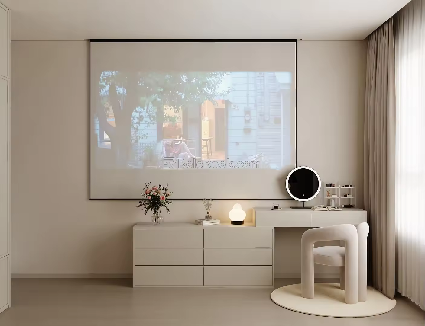 Modern Dressing Table Projector Accessories Chair Flowers Table Lamp 3d model