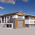 Modern Office Building Exterior With Large Glass Windows And Wooden Accents