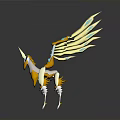 Winged Unicorn 3D Model With White Yellow Blue Golden Feathered Wings And Ornate Design