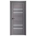Modern Gray Swing Door With Wooden Texture And Glass Strips Design