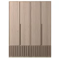 Modern Light Gray Wardrobe With Flat Panel Doors Metal Handles And Striped Base 3d model