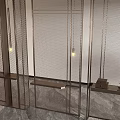 Modern Metal Mesh Room Divider With Frame Structure And Hanging Lights In Interior