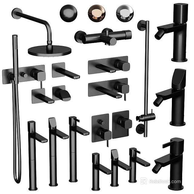 Modern Black Bathroom And Kitchen Faucet Fixtures With Various Design Styles 3d model 