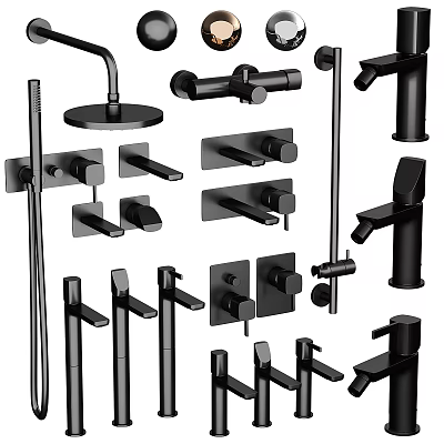 Modern Black Bathroom And Kitchen Faucet Fixtures With Various Design Styles 3d model