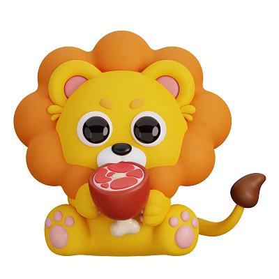 Yellow Reptile Figurine Holding Meat Bone With Pink Paws And Brown Tail 3d model