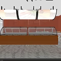 Vibrant Food Shop Interior With Orange Walls Glass Display Case Wooden Shelves And Marble Floor