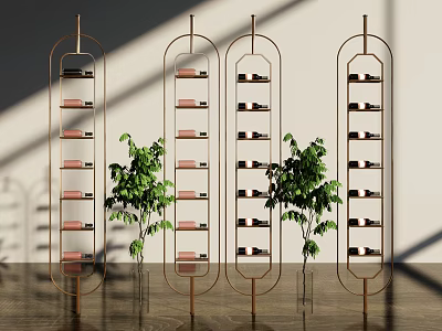 Modern Elegant Partition With Metal Frame Multi-layer Shelves And Green Plants 3d model