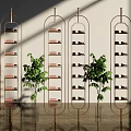 Modern Elegant Partition With Metal Frame Multi-layer Shelves And Green Plants