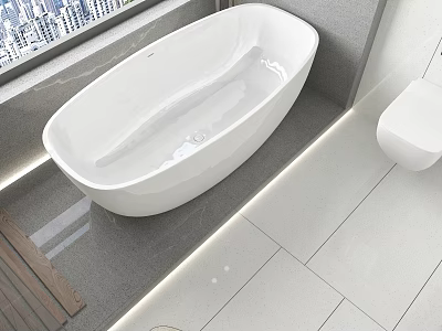 Modern Bathroom Interior Design With White Freestanding Bathtub Wall-Hung Toilet And Tiled Floor 3d model
