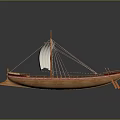 Ancient Traditional Wooden Sailed Watercraft With Oars And Detailed Hull Design