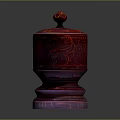 Ornate Red Decorative Storage Jar With Intricate Pattern Lid And Base