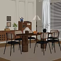 Modern Dining Room Interior With Wooden Table Rattan Chairs Floor Lamp And Potted Plant