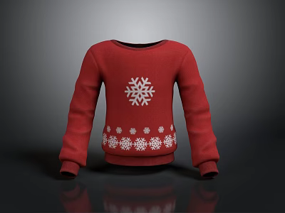Warm Red Winter Sweater With White Snowflake Pattern And Cozy Design 3d model