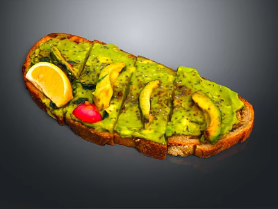 Fresh Avocado Toast With Mashed Avocado Slices Lemon And Cherry Tomato 3d model