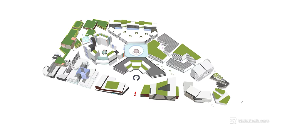 Urban Building Complex With Green Rooftops Open Plazas And Modern Architectural Layout 3d model