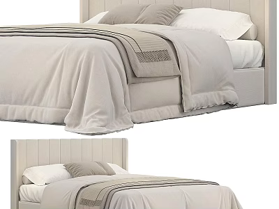 Modern Minimalist Double Bed With Beige Bedding Soft Pillowcases And Headboard 3d model