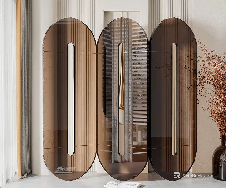 Modern Glass Room Divider With Vertical Stripes For Stylish Interior Design 3d model 