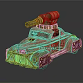 Rustic Red Toy Tank with Vintage Design and Cannon Turret on Top