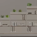 Modern White Wooden File Cabinet With Open Shelves And Potted Plants