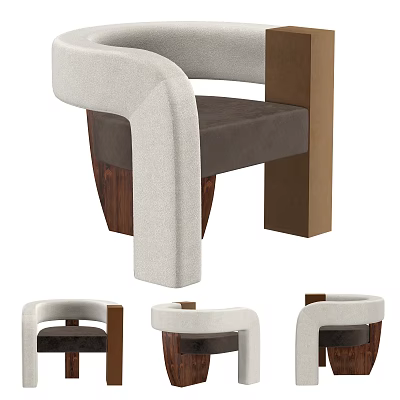 Gray And Brown Upholstered Leisure Chair With Wooden Frame Displayed From Different Angles 3d model