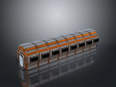 Futuristic Modular Building With Orange And Gray Exterior And Multiple Windows 3d model