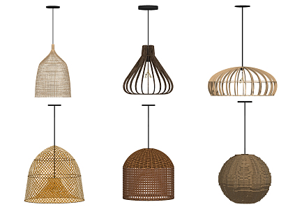 Southeast Asia Chandelier Bamboo and Rattan Woven Chandelier Combination 3d model