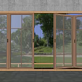 Modern Wooden Folding Doors With Glass Panels Open Connecting Indoor Outdoor Garden Space