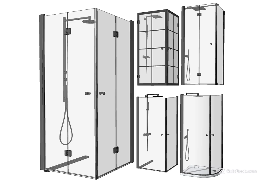 Shower Sauna Enclosure Various Designs With Glass Panels And Shower Heads 3d model 