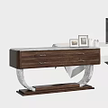 Modern Console Table With Wooden Cabinet Functional Drawers Marble Top Metal Legs And Decorative Frames