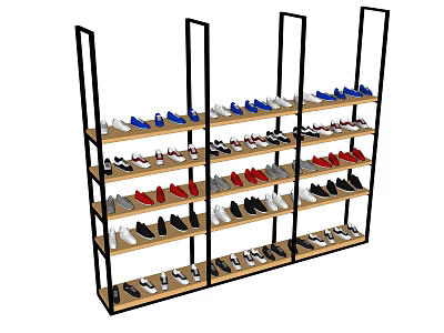Shoe Rack With Multiple Shelves Neatly Arranged Various Colored Shoes 3d model