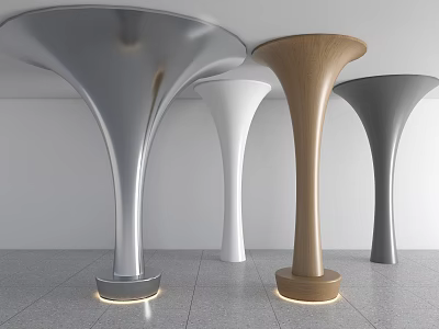 Modern Flared Columns In Metallic Wooden White Gray Finishes With Indoor Floor Base Lighting 3d model
