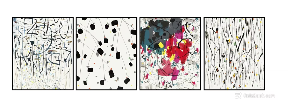 Abstract Figure Artworks With Geometric Shapes And Colorful Brush Strokes 3d model 