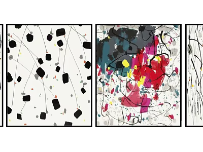 Abstract Figure Artworks With Geometric Shapes And Colorful Brush Strokes 3d model