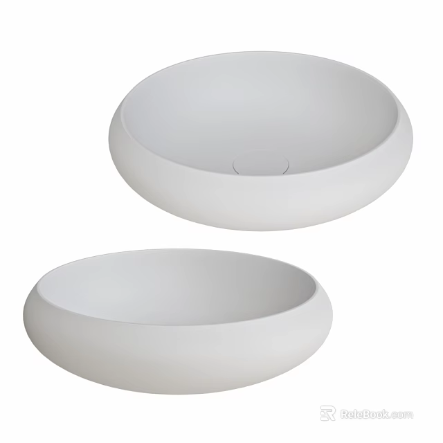 Two White Round Countertop Washbasins with Modern Sleek Design for Bathroom 3d model 