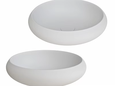 Two White Round Countertop Washbasins with Modern Sleek Design for Bathroom 3d model