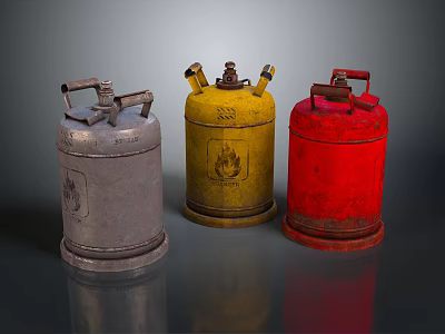 Vintage Colored Gas Cylinders Silver Yellow Red Fuel Storage Equipment 3d model