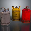 Vintage Colored Gas Cylinders Silver Yellow Red Fuel Storage Equipment