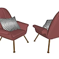 Modern Pink Single Sofas With Brass Legs And Grey Striped Accent Pillows 3d model