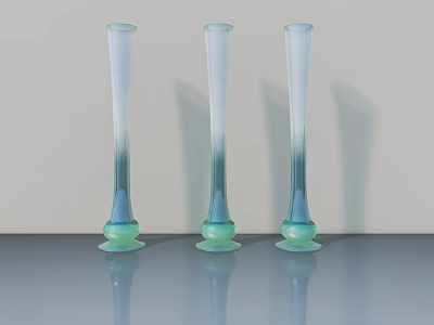 Decorative Ornament Set with Three Tall Gradient Glass Vases Featuring Green Base and Sleek Design 3d model