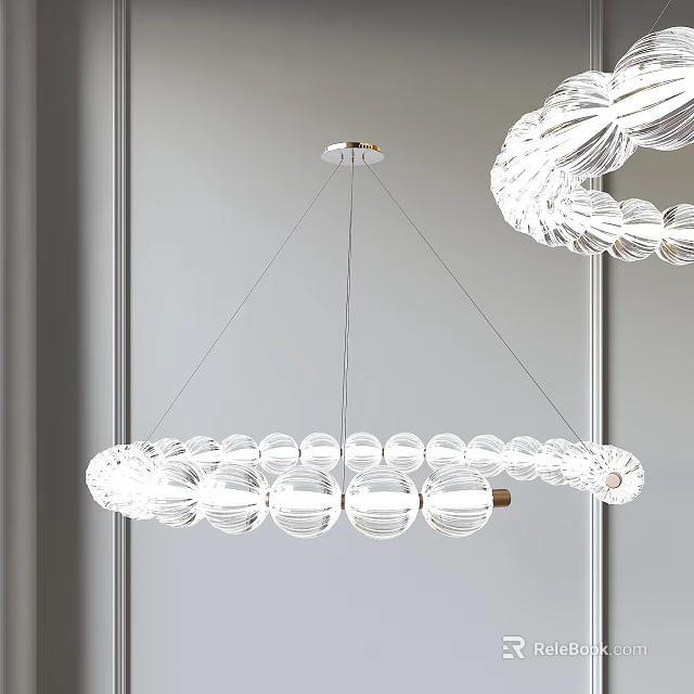 Modern Clear Glass Orb Chandelier Design Hanging In Interior Against Gray Wall 3d model 