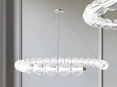 Modern Clear Glass Orb Chandelier Design Hanging In Interior Against Gray Wall 3d model