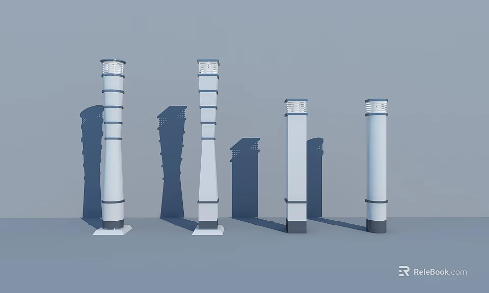 Public Facilities Architectural Elements Featuring White Pillars Various Designs Different Heights And Black Bases 3d model